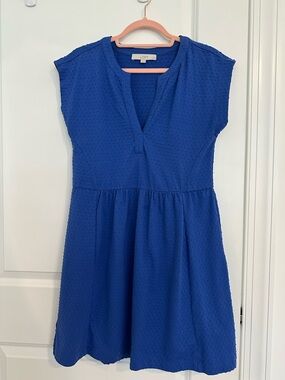 LOFT Cobalt Blue V-Neck Textured Fit-and-Flare Dress